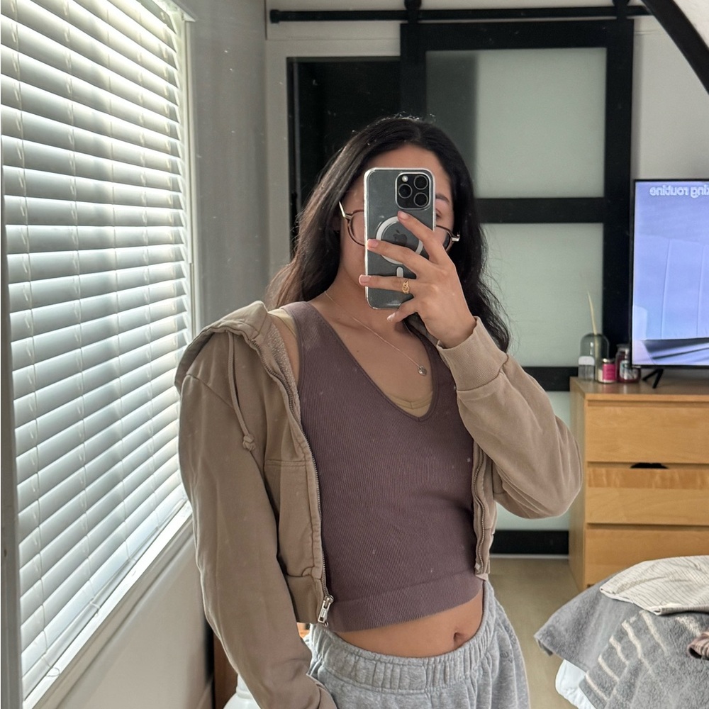 Brandy Melville Tan and Purple Hoodie